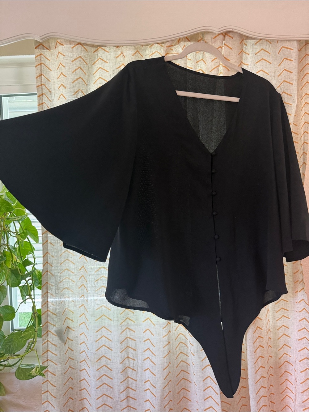 Black Women's Draped Button-Front Top